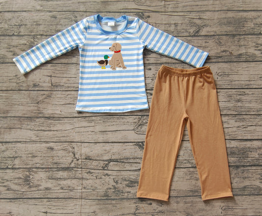 No moq BLP0805 Pre-order Size 3-6m to 7-8t baby boy clothes embroidery long sleeve top with trousers kids autumn set