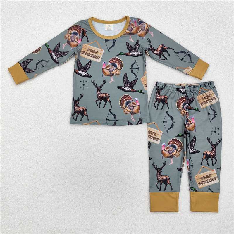 USA Warehouse (IN STOCK) Kids Boys Deer Camo Long Sleeve Pajamas 'Gone Hunting' Design Comfortable Sleepwear for Children