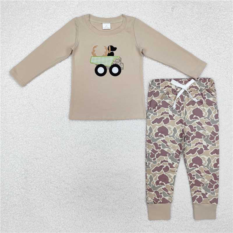 USA Warehouse (IN STOCK) BLP0886 Boys Camouflage Hunting Clothes Dog Deer Truck Top Camo Pants Set