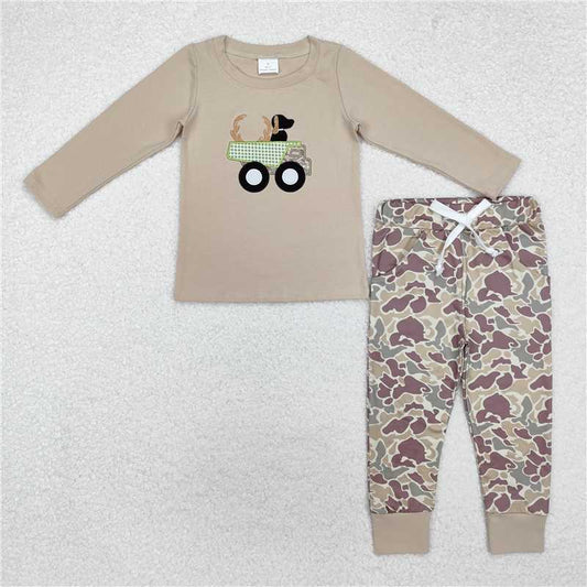 USA Warehouse (IN STOCK) BLP0886 Boys Camouflage Hunting Clothes Dog Deer Truck Top Camo Pants Set