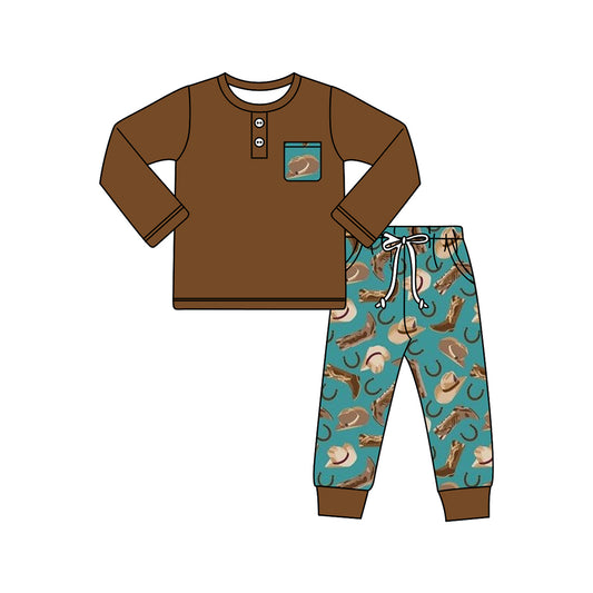 No moq BLP0927 Pre-order Size 3-6m to 14-16t baby boy clothes long sleeve top with trousers kids autumn set