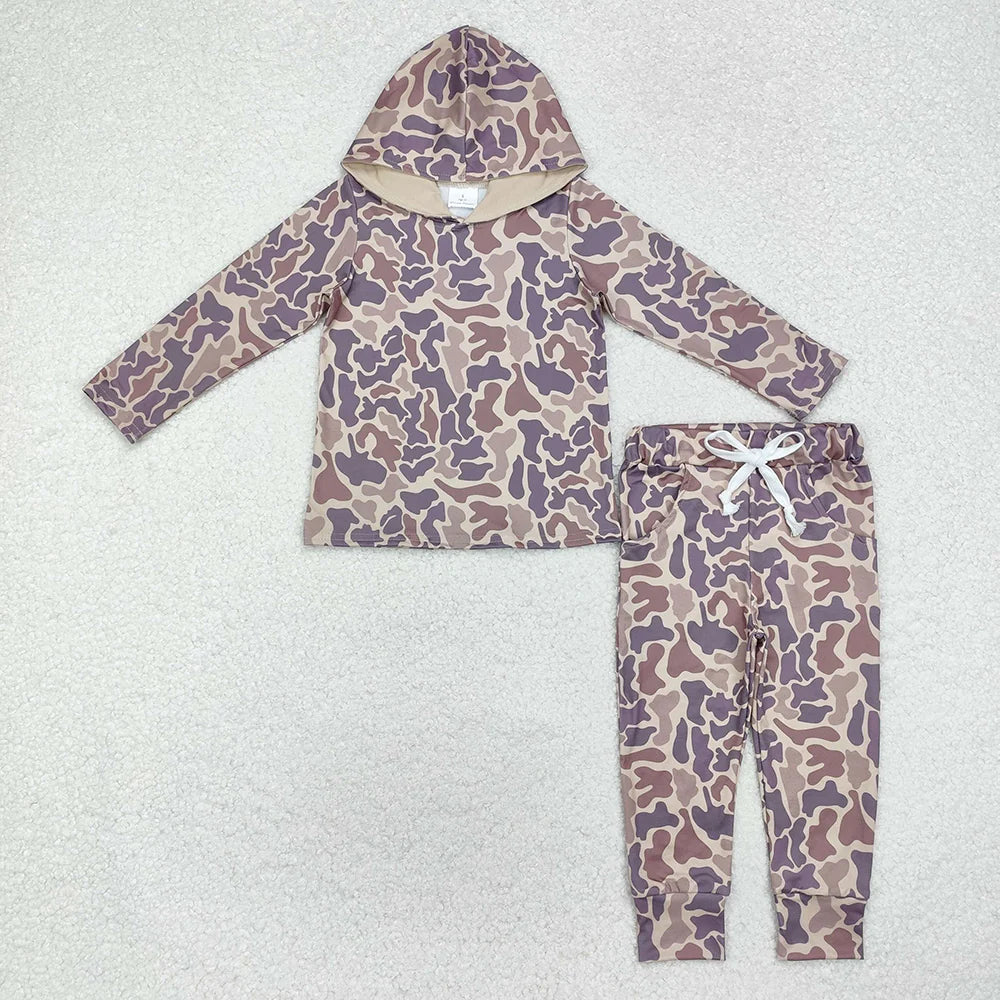1.20 RTS Sibling Baby Boys Camo Hooded Top Pants Outfits Clothes Sets