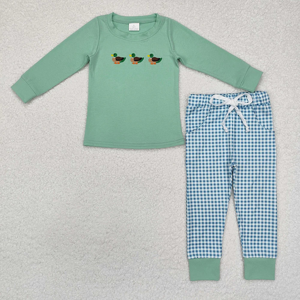 10.4 RTS Sibling Hunting Baby Boys Embroidery Southern Tops Pants Clothes Sets