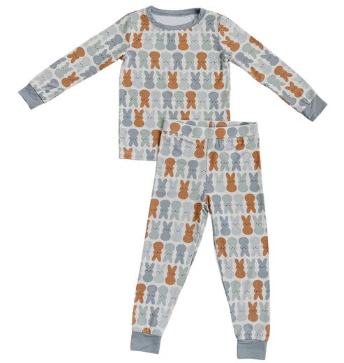 Baby Boys Grey Easter Rabbits Top Pants Pajamas Clothing Sets Preorder BLP1047