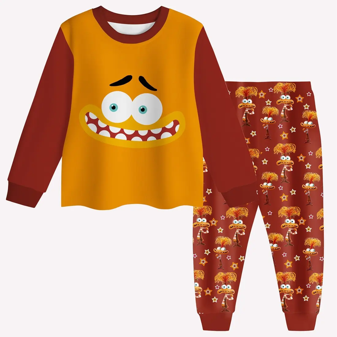 BLP1049 Baby Girls Mustard Cartoon Top Pants Pajamas Clothes Sets Preorder