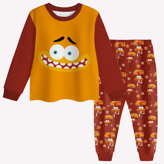 BLP1049 Baby Girls Mustard Cartoon Top Pants Pajamas Clothes Sets Preorder