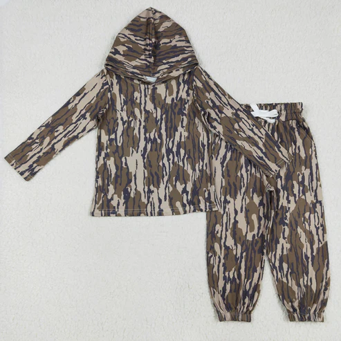 USA Warehouse (IN STOCK)  Children's Camo Hoodie Pocket Pants Clothing Set Kids' Matching Outfit with Hooded Top And Pants for Boys