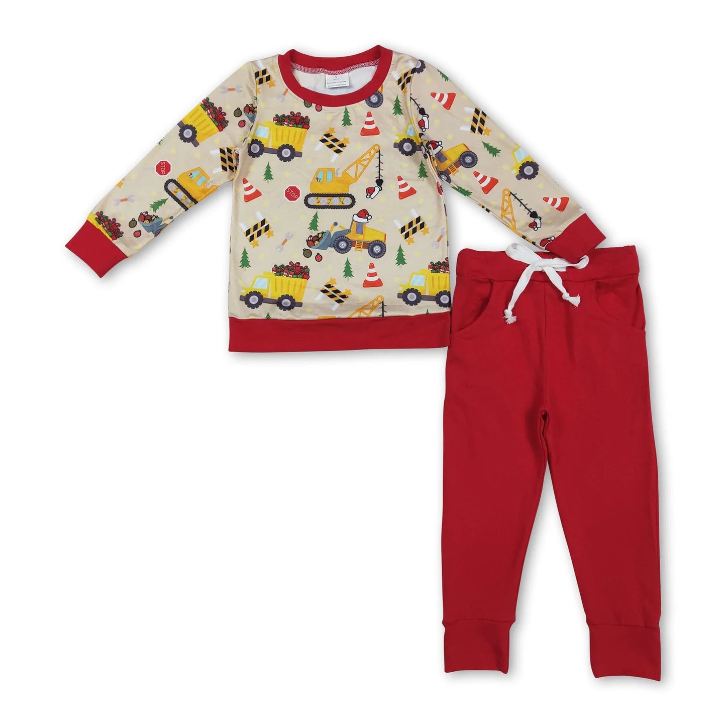 10.2 RTS Sibling Baby Boys Long Sleeves Santa Candy Cane Plaid Top Pants Christmas Sets