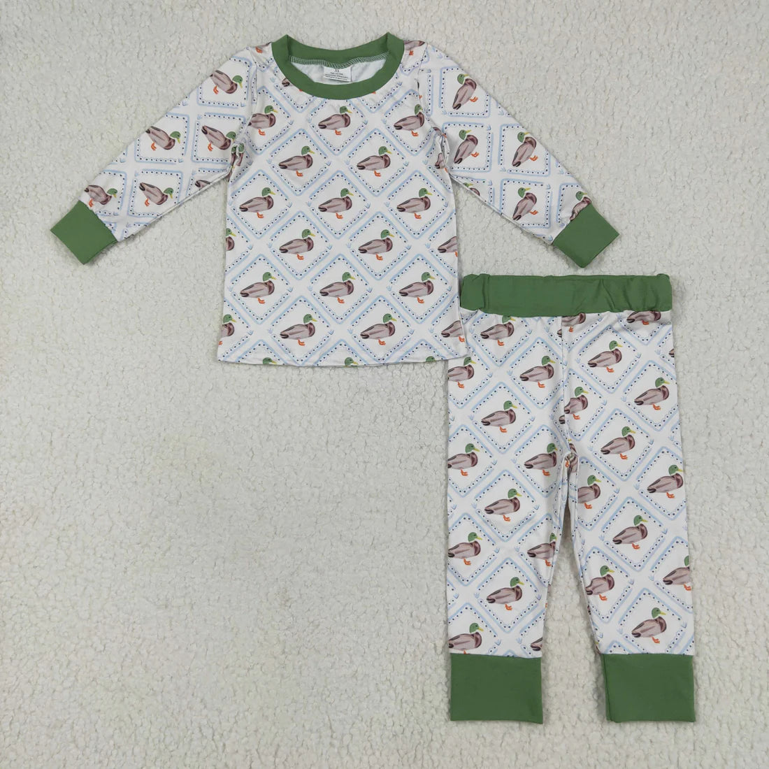 10.2 RTS Sibling Baby Boys Long Sleeves Ducks Plaid Top Pants Western Pajamas Set
