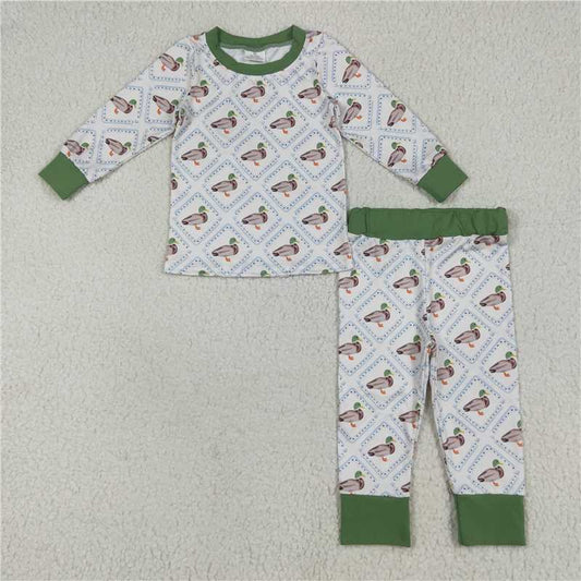 USA Warehouse (IN STOCK) BLP1086 Kids Boys Green Long Sleeves Duck Hunting Pajamas Comfortable Sleepwear for Children