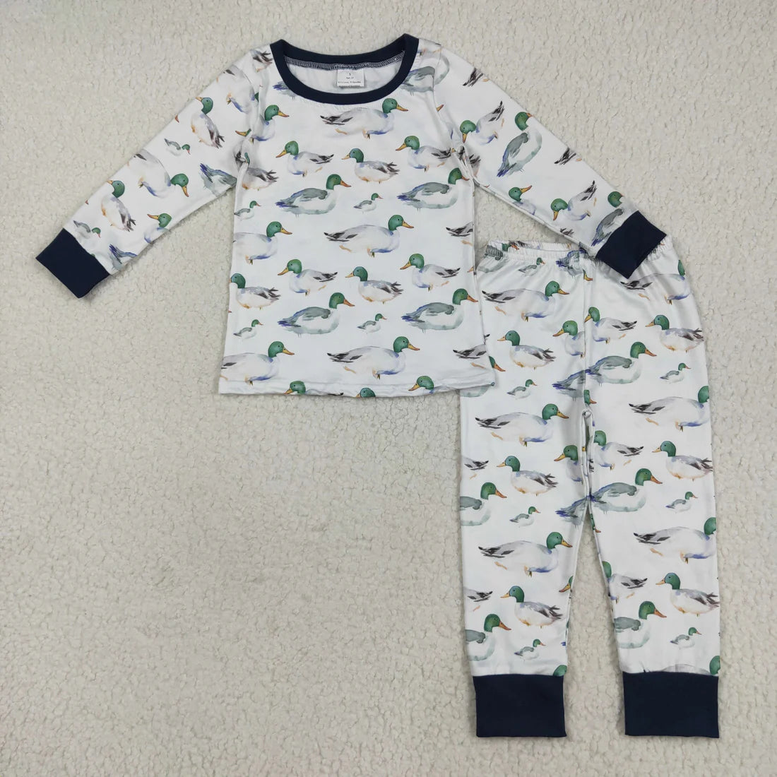 10.2 RTS Sibling Baby Boys Long Sleeves Ducks Plaid Top Pants Western Pajamas Set