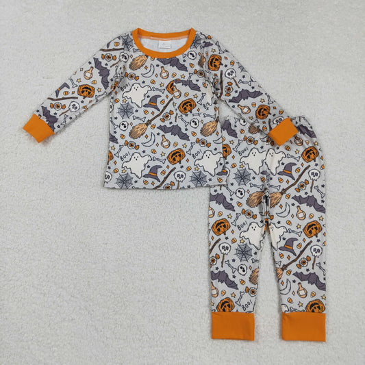 RTS NO MOQ （In stock）BLP1147 Baby Boys Winter Outfits Baby Boys Ghost Pumpkins Bats Top Pant Halloween Pajamas Set