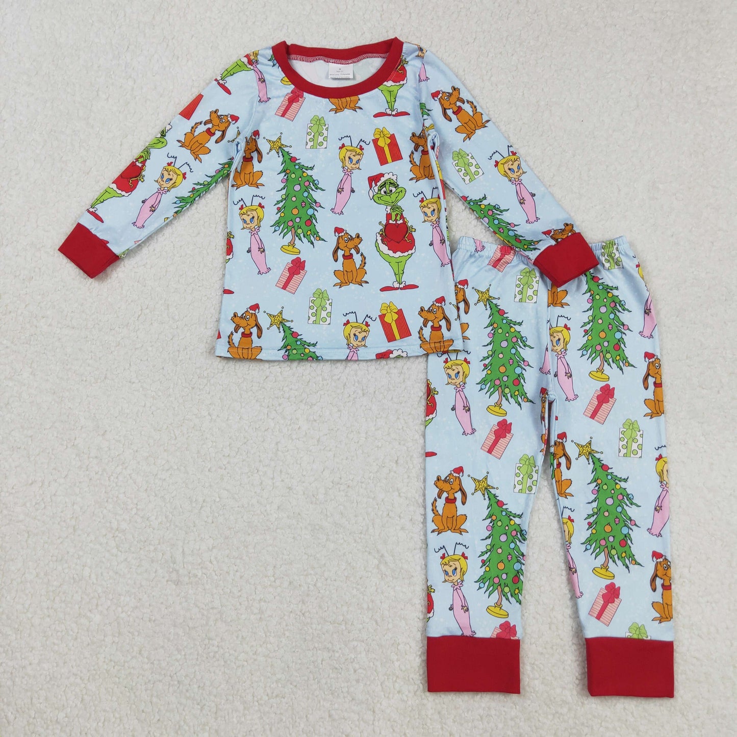 RTS NO MOQ （In stock）BLP1189 Baby Boys Winter Outfits Green Face Christmas Tree Long Sleeve Baby Kids Pajamas