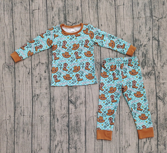 10.13 BLP1207 Sample No Moq Baby Boys Howdy Hats Plaid Top Pants Western Pajamas Set