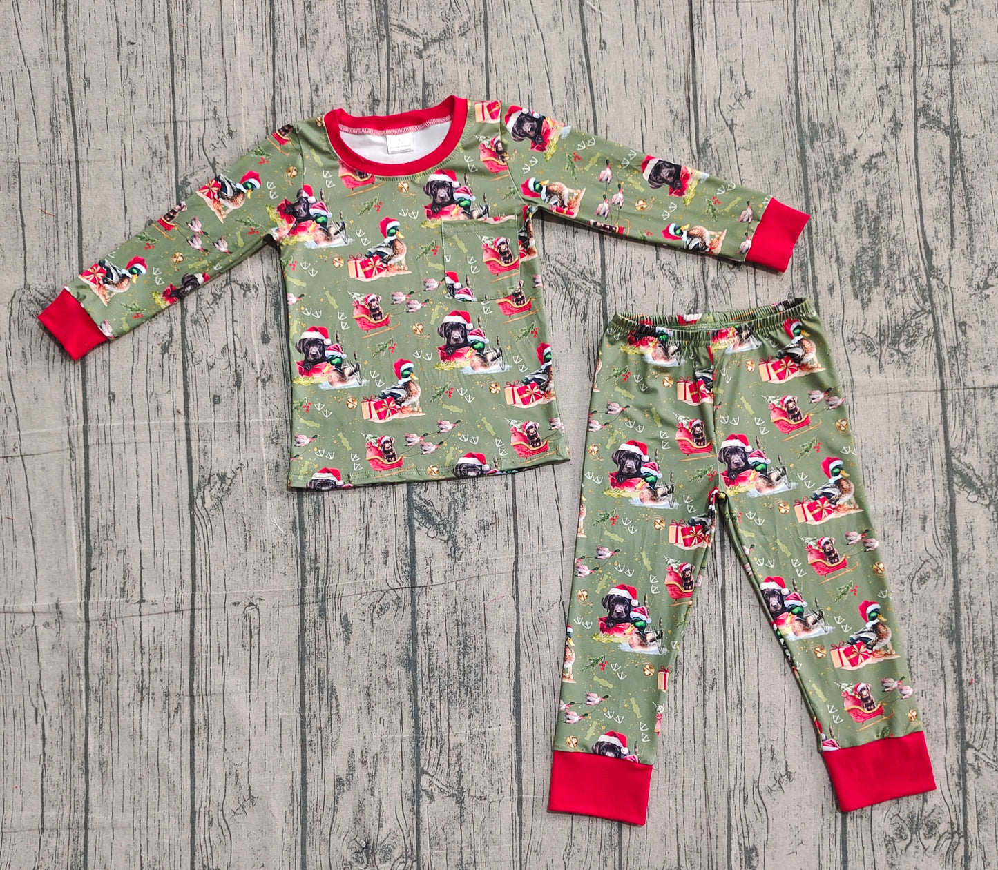 10.27 BLP1213 Sample No Moq Baby Boys Dogs Ducks Plaid Top Pant Christmas Pajamas Set