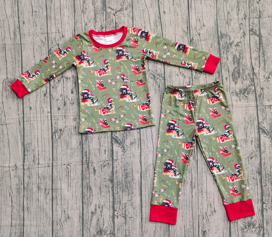 10.27 BLP1213 Sample No Moq Baby Boys Dogs Ducks Plaid Top Pant Christmas Pajamas Set
