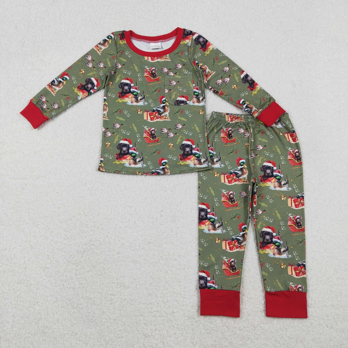 11.11 RTS NO MOQ （In stock）BLP1213 Baby Boys Christmas Hats Dogs Ducks Top Pant Hunting Pajamas Sets