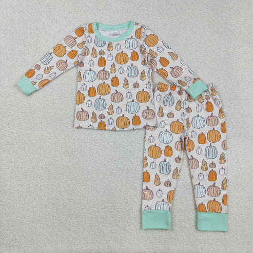9.24 RTS Sibling Baby Boys Colorful Pumpkins Fall Zipper Footie Rompers Pajamas Sets