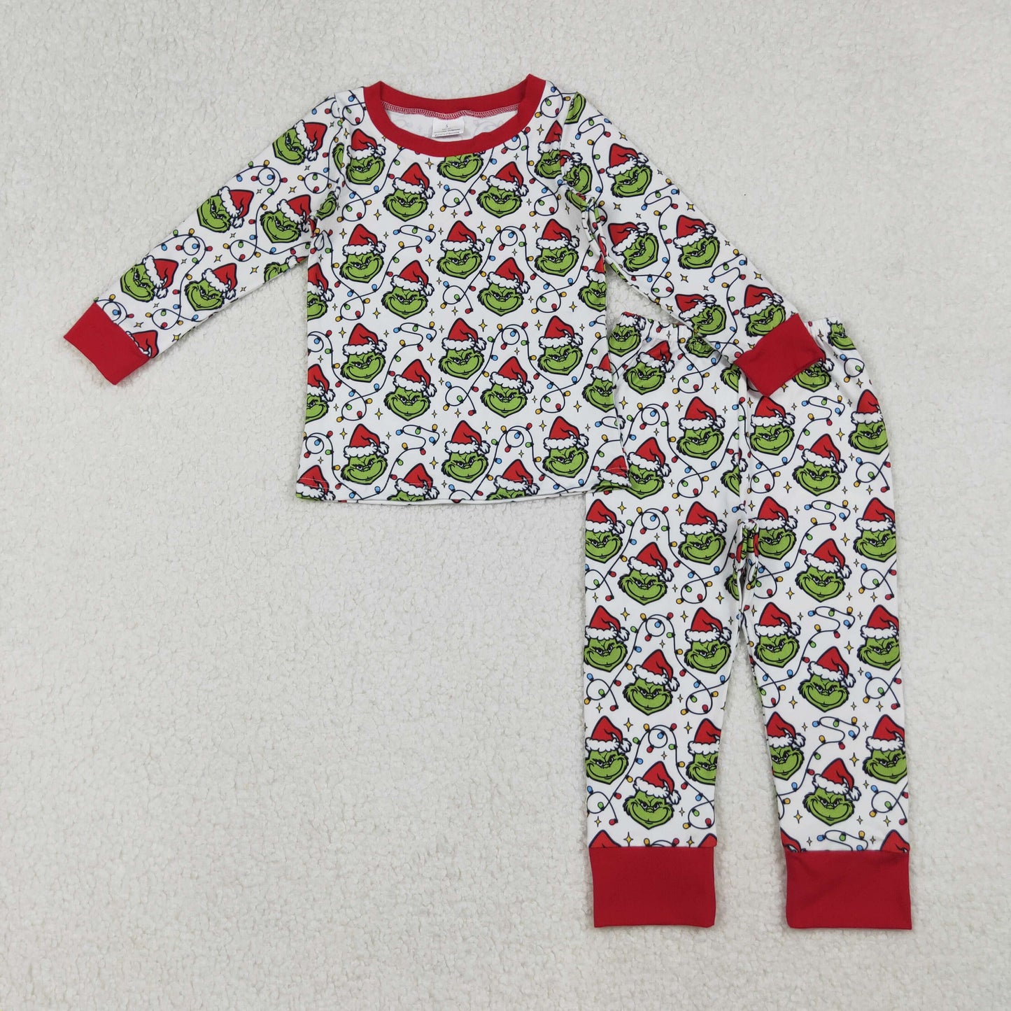 RTS NO MOQ （In stock）BLP1225  Baby Boys Winter Outfits Christmas Lights Green Faces Top Pant Pajamas Set