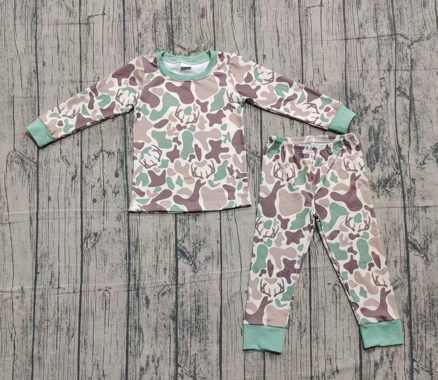 10.11 BLP1232 Sample No Moq Baby Boys Deer Camo Top Pant Hunting Pajamas Set