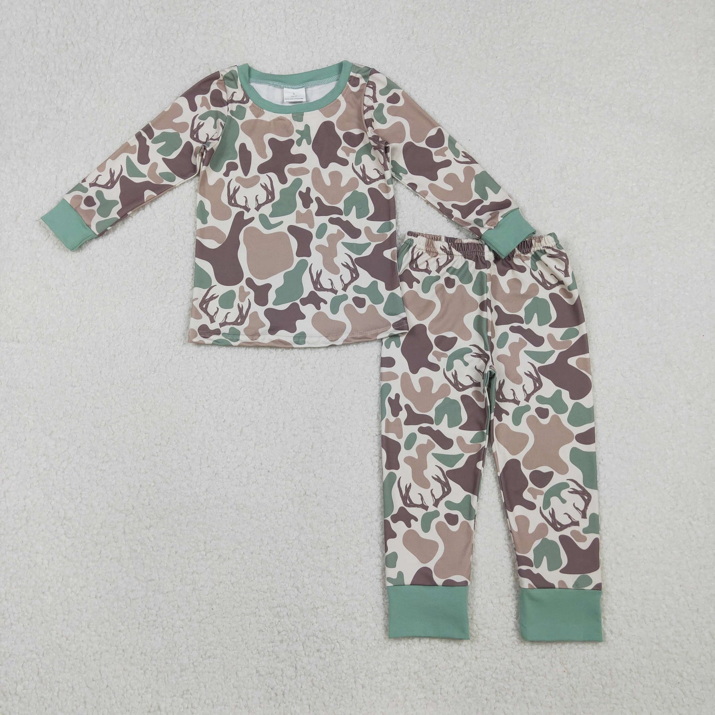 10.29 RTS NO MOQ （In stock）BLP1232 Baby Boys Winter Outfits Baby Boys Brown Deer Camo Top Pant Hunting Pajamas Set