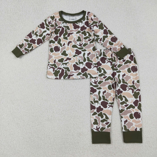 RTS NO MOQ （In stock）BLP1234 Baby Boys Winter Outfits Deer Ducks Dogs Camo Top Pants Western Pajamas Sets