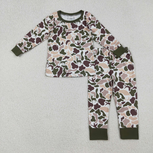 10.30 RTS Sibling Baby Boys Turkey Ducks Camo Hunting Pajamas Sets Zipper Rompers