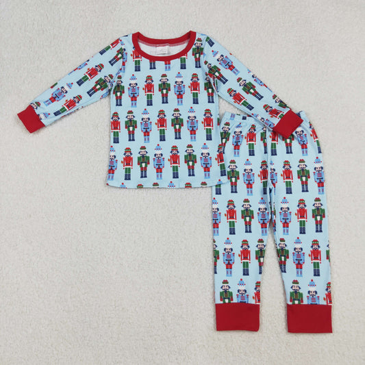 RTS NO MOQ （In stock）BLP1242 Baby Boys Winter Outfits Christmas Soldiers Blue Top Pants Pajamas Sets