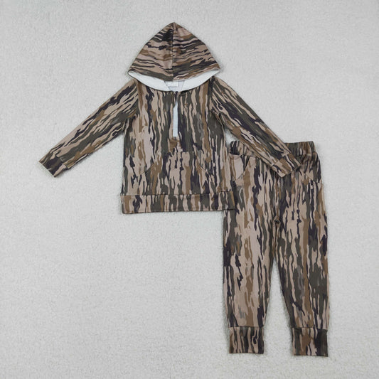 10.13 RTS NO MOQ （In stock）BLP1264 Baby Boys Winter Outfits Baby Boys Olive Camo Hoodies Pockets Pants Southern Clothes Sets