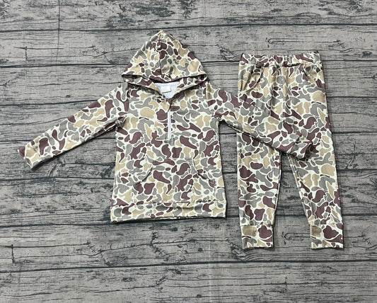 10.4 BLP1266 Sample No Moq Baby Boys Khaki Camo Hoodies Pockets Pant Western Clothes Set