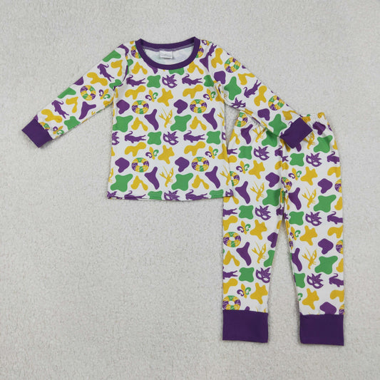 10.1 RTS NO MOQ （In stock）BLP1273 Baby Boys Winter Outfits Baby Boys Mardigras Camo Crayfishes Anchors Top Pants Pajamas Sets