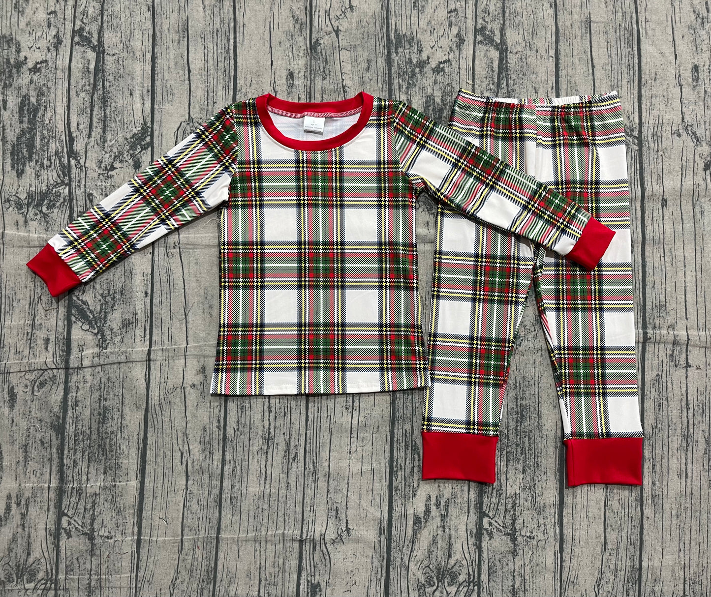 10.22 BLP1279 Sample No Moq Baby Boys Green Red Checked Top Pants Christmas Pajamas Sets