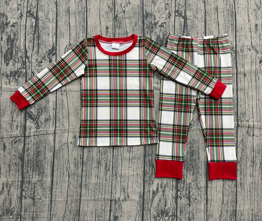 10.22 BLP1279 Sample No Moq Baby Boys Green Red Checked Top Pants Christmas Pajamas Sets