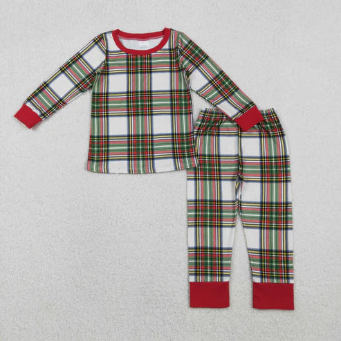 11.5 RTS Sibling Baby Boys Girls Green Red Checked Christmas Pants Pajamas Sets