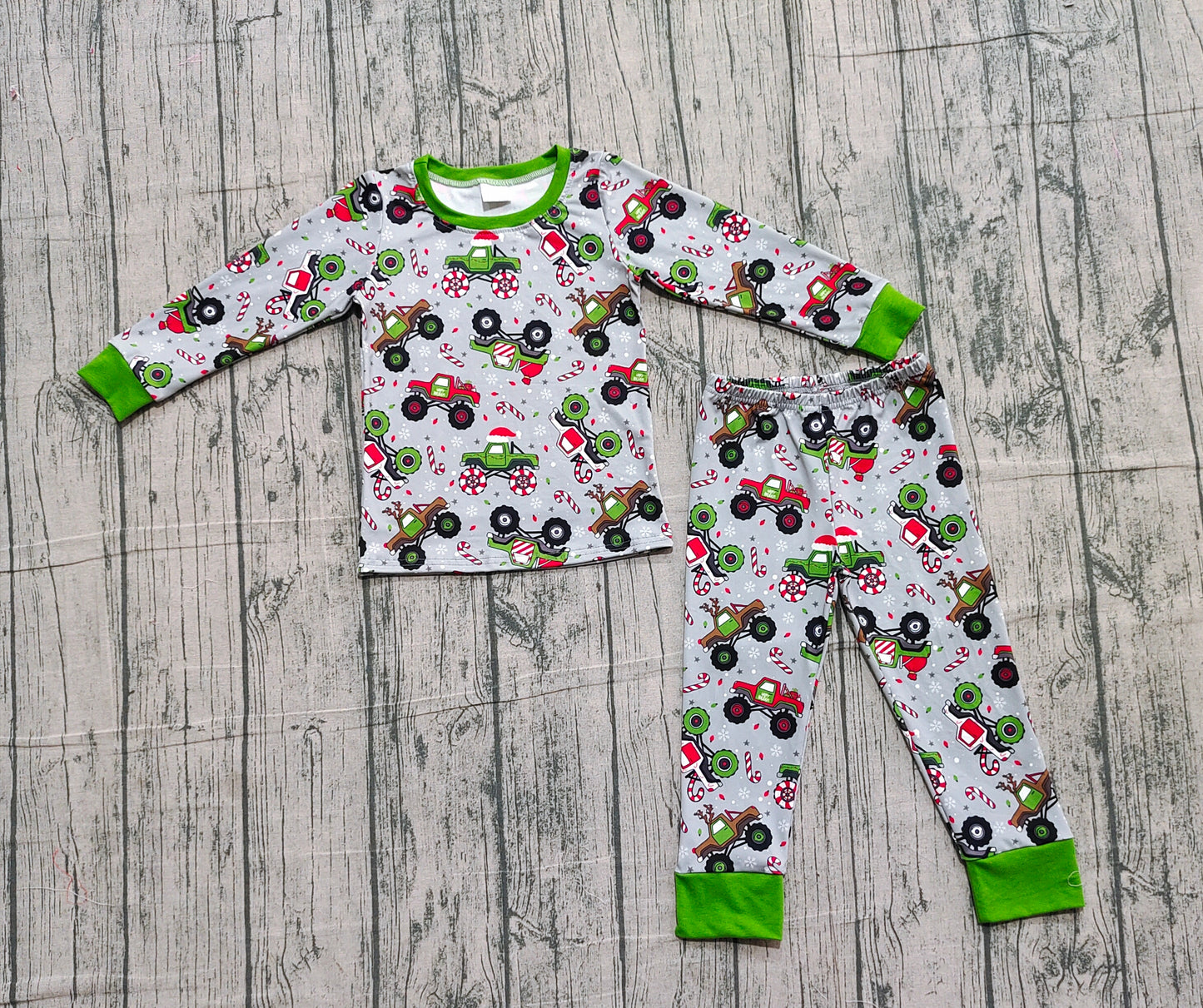 10.20 BLP1286 Sample No Moq Baby Boys Trucks Candy Cane Top Pants Christmas Pajamas Sets