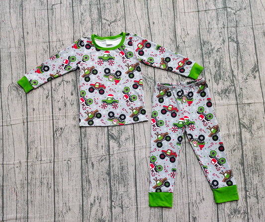 10.20 BLP1286 Sample No Moq Baby Boys Trucks Candy Cane Top Pants Christmas Pajamas Sets