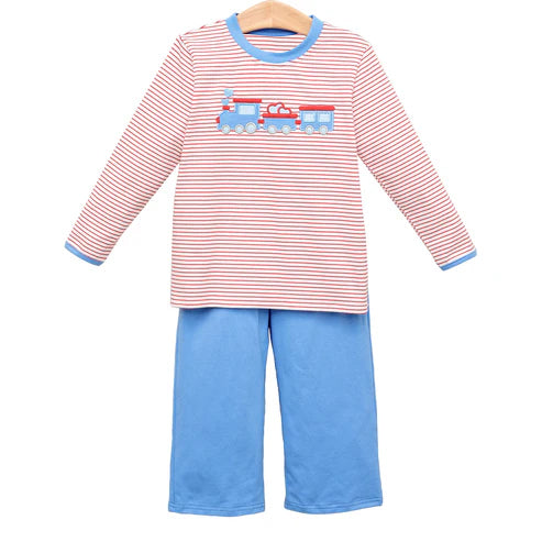 9.23 BLP1301 Baby Boys Hearts Trucks Red Stripe Top Pants Valentine Clothes Sets Preorder