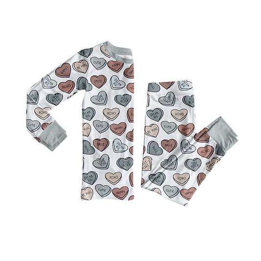 9.24 BLP1305 Pre order No Moq Baby Boys XOXO Hearts Plaid Top Pants Valentine Pajamas Sets