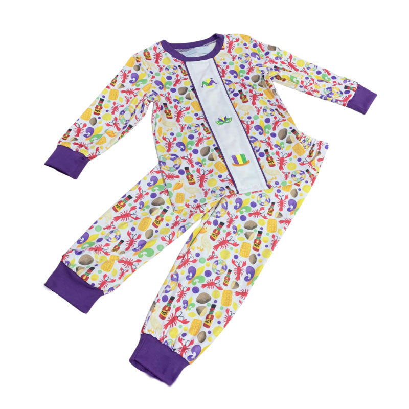9.29 BLP1307 Pre order No Moq Baby Boys Mardigras Anchors Crayfishes Top Pants Pajamas Sets