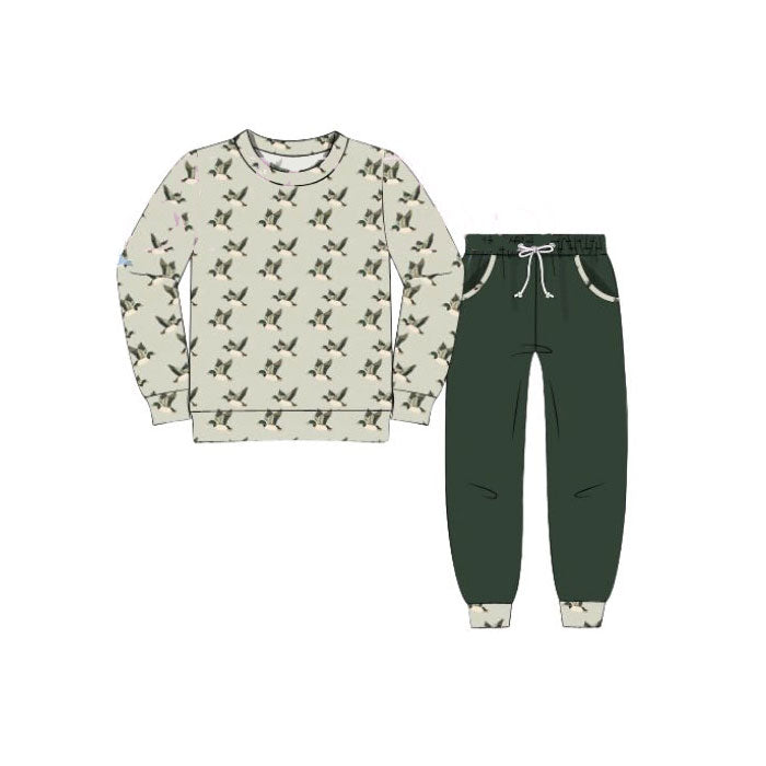 10.2 BLP1308 Pre order No Moq Baby Boys Green Ducks Plaid Top Pockets Pants Hunting Clothes Sets