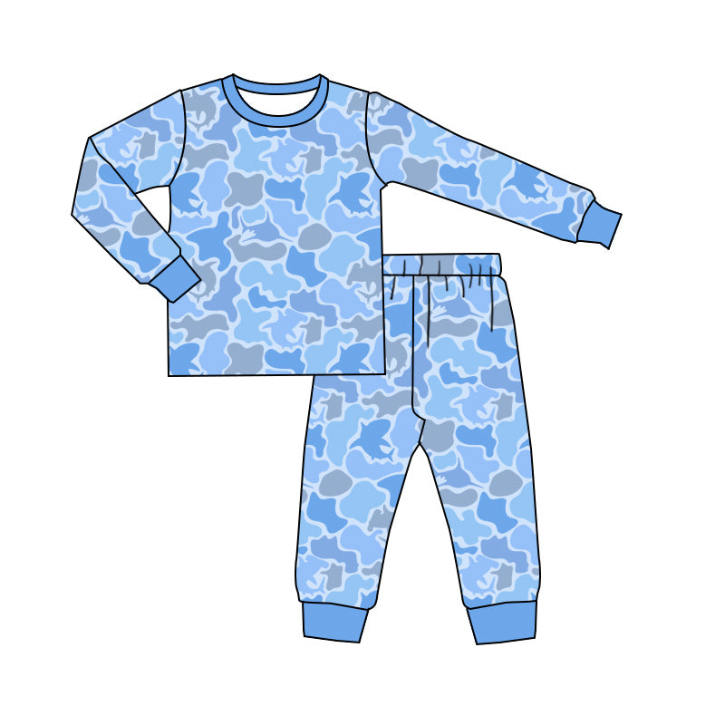 10.2 BLP1312 Pre order No Moq Baby Boys Blue Whales Camo Top Pants Southern Pajamas Sets