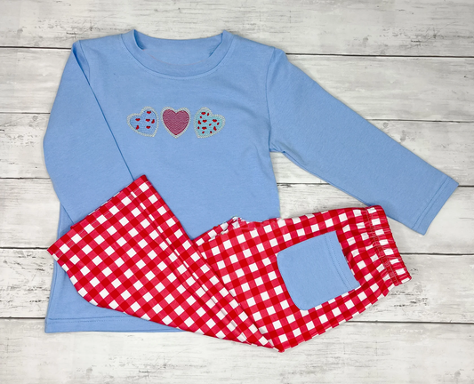 10.11 BLP1314 Pre order No Moq Baby Boys Hearts Top Red Checked Pockets Pant Valentine Clothes Sets