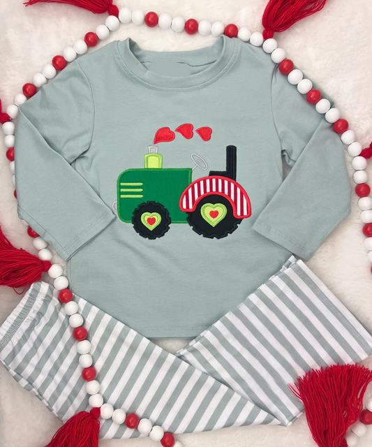 10.11 BLP1315 Pre order No Moq Baby Boys Hearts Truck Top Stripe Legging Pant Valentine Clothes Sets