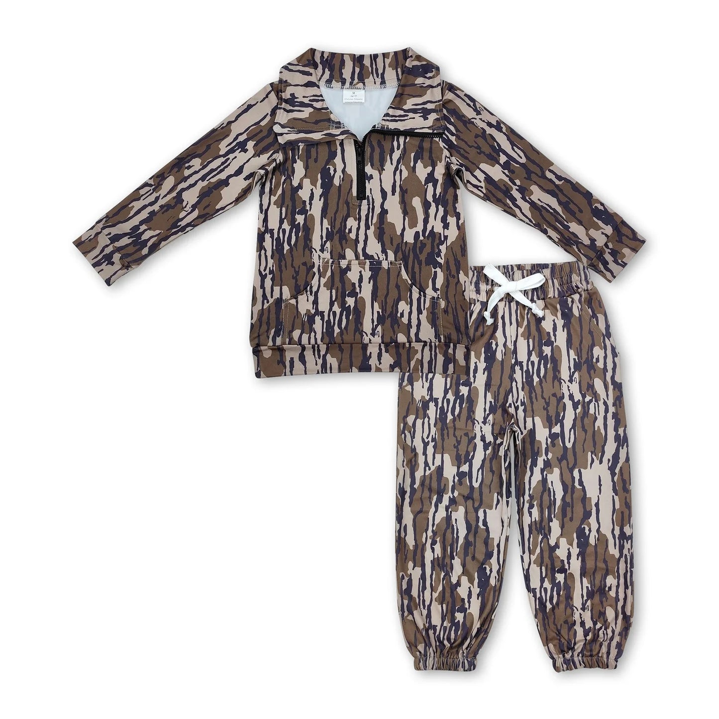 10.14 RTS Sibling Hunting Sibling Baby Boys Camo Zipper Pullover Top Pockets Jogger Pants Southern Clothes Sets
