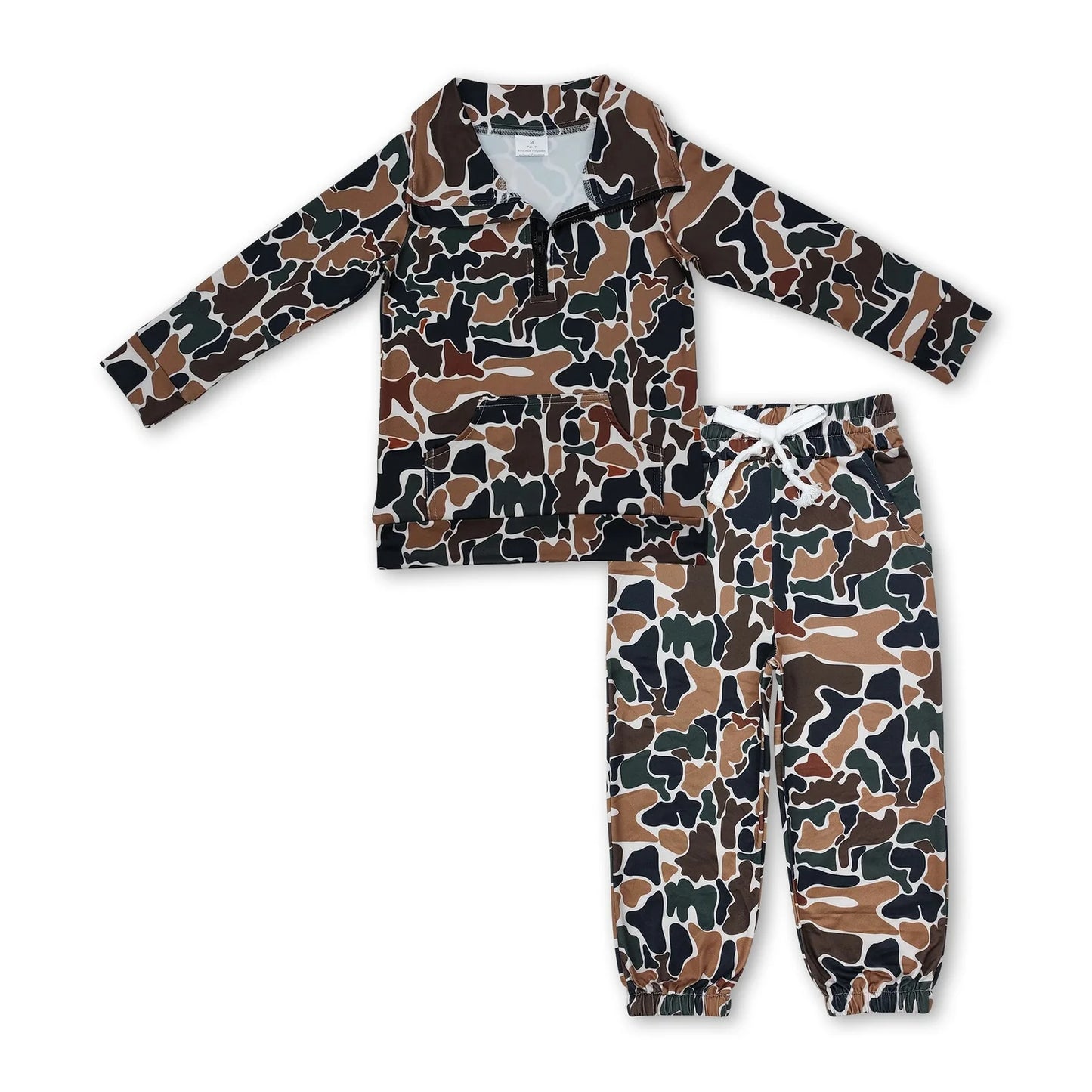10.14 RTS Sibling Hunting Sibling Baby Boys Camo Zipper Pullover Top Pockets Jogger Pants Southern Clothes Sets