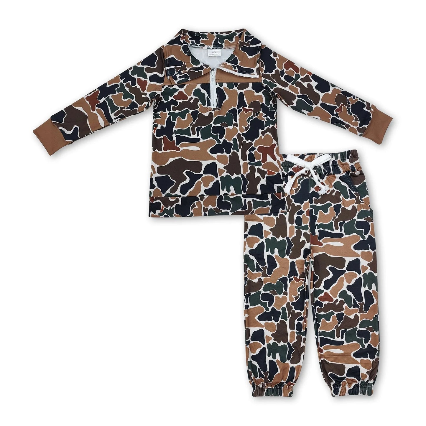 10.14 RTS Sibling Hunting Sibling Baby Boys Camo Zipper Pullover Top Pockets Jogger Pants Southern Clothes Sets