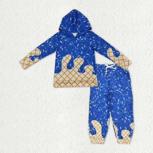 10.13 RTS Sibling Baby Boys Blue Sprinkles Drip Hoodies Yoga Jogger Pants Team Clothes Sets