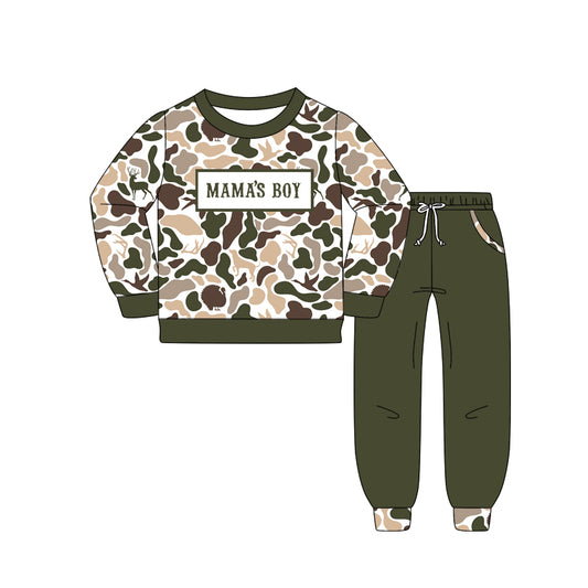 10.15 BLP1338 Pre order No Moq Baby Boys Deer Ducks Camo Mama's Boy Top Pockets Jogger Pants Clothes Sets