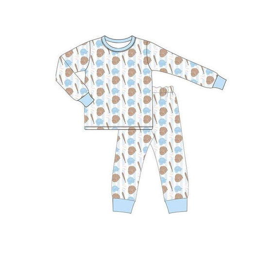10.16 BLP1340 Pre order No Moq Baby Boys Baseballs Plaid Top Pants Team Pajamas Sets