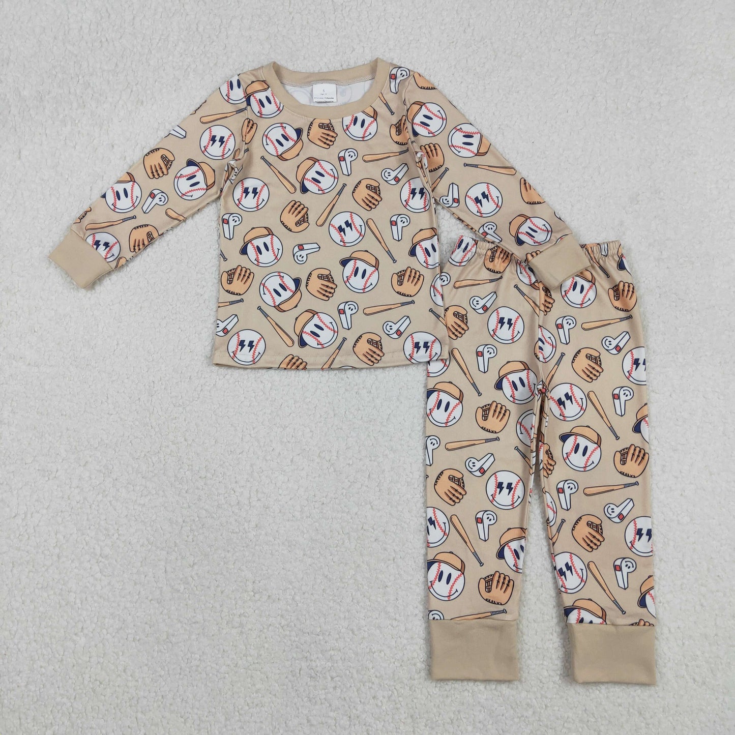 11.12 RTS NO MOQ （In stock）BLP1346 Baby Boys Smile Baseballs Top Pants Team Pajamas Sets